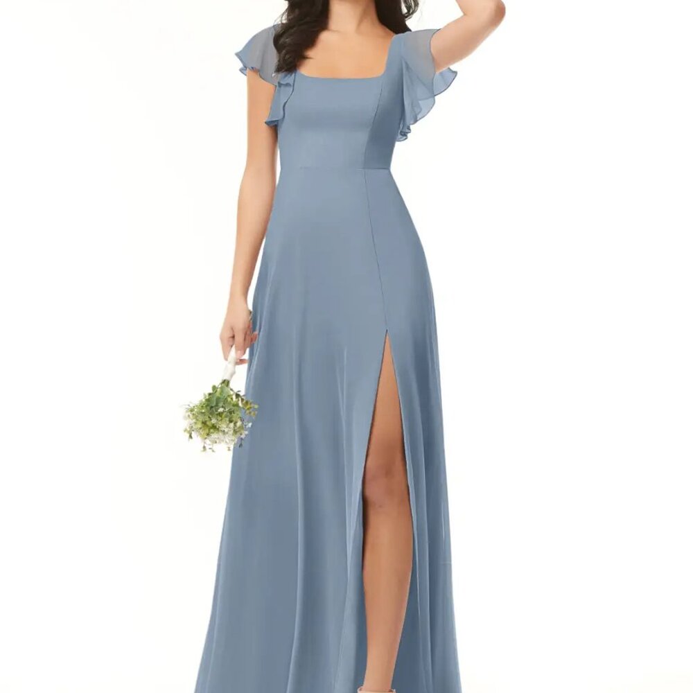 Azazie Bondi - Dusty Blue A-Line Ruffled Chiffon Dress